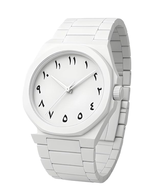 Arabian | Aura Dial & Polycarbonate (Platic) Charcoal Minimalist Analog Arabian Numeral | Premium Stylish Man Watch for Men Arabic (White)