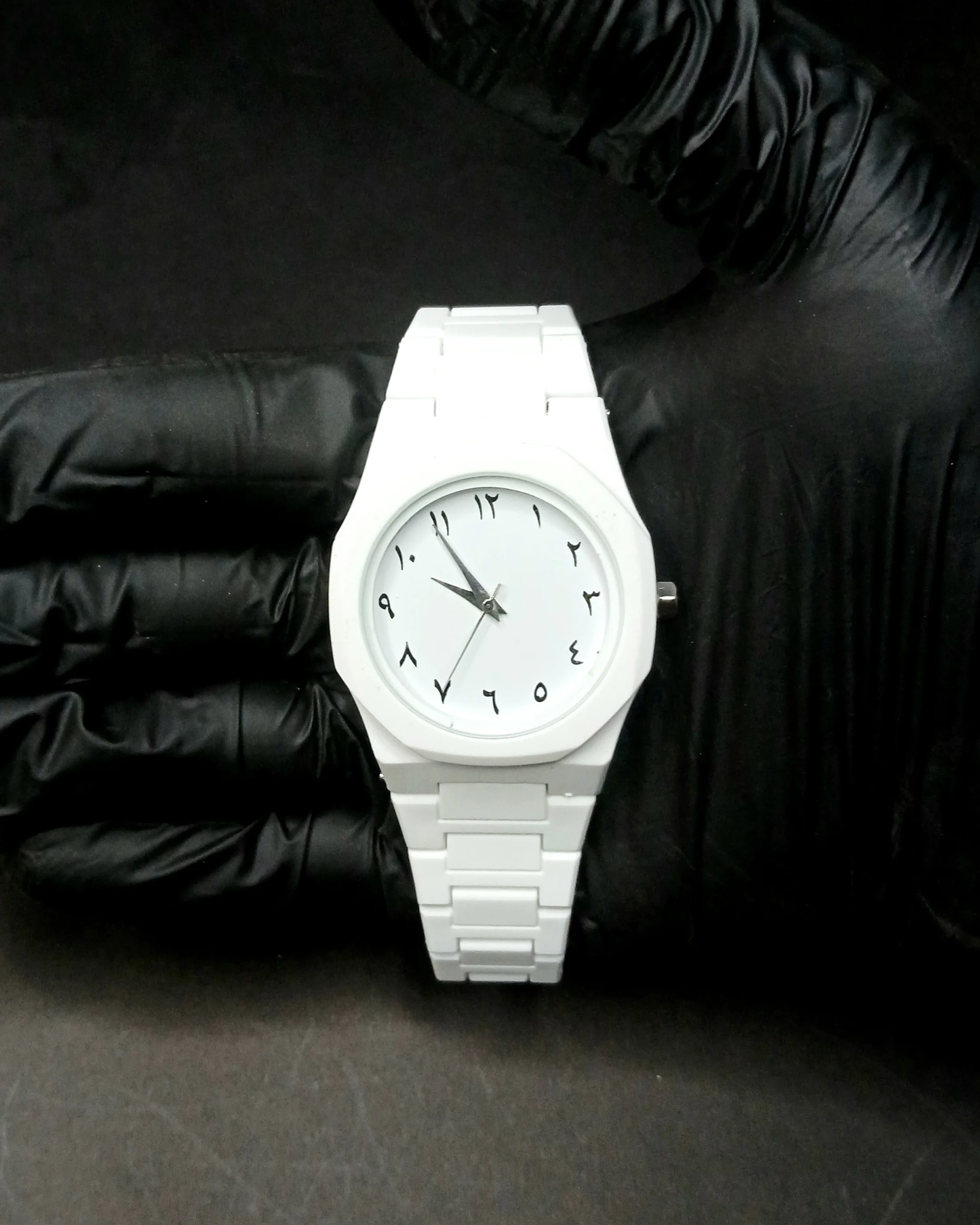 Arabian | Aura Dial & Polycarbonate (Platic) Charcoal Minimalist Analog Arabian Numeral | Premium Stylish Man Watch for Men Arabic (White)